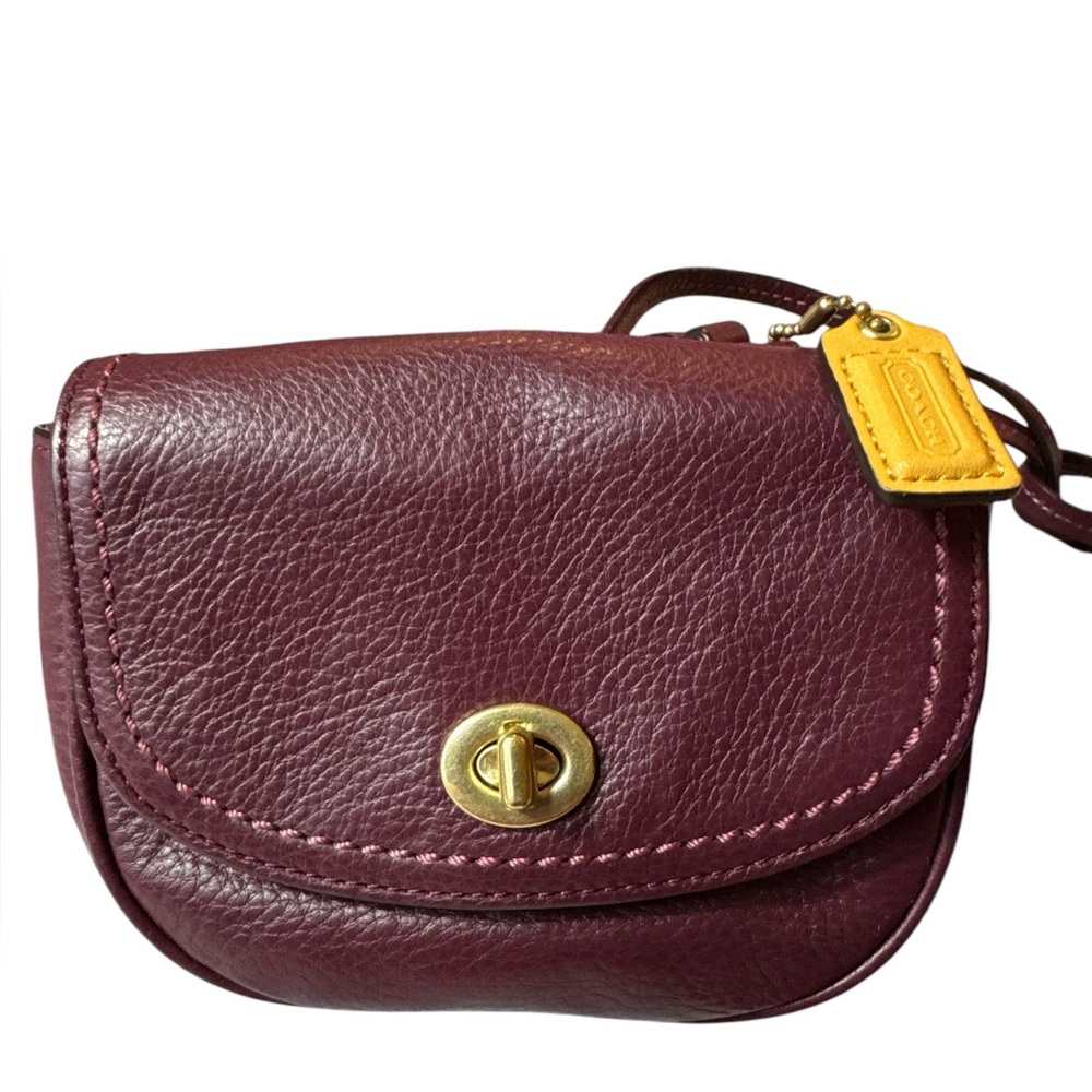 Coach 49872 Maroon Leather w Tan Leather Trim Fob Crossbody Mini Pouch
